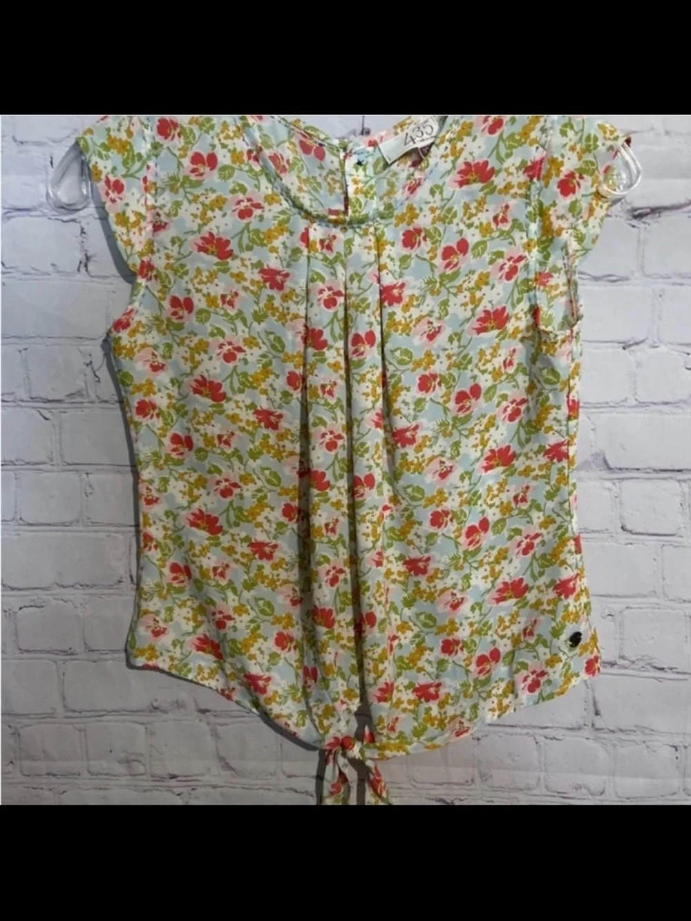 💐 10 for $50 Matilda Jane Light Green Floral Tie-Front Cap Sleeve Blouse